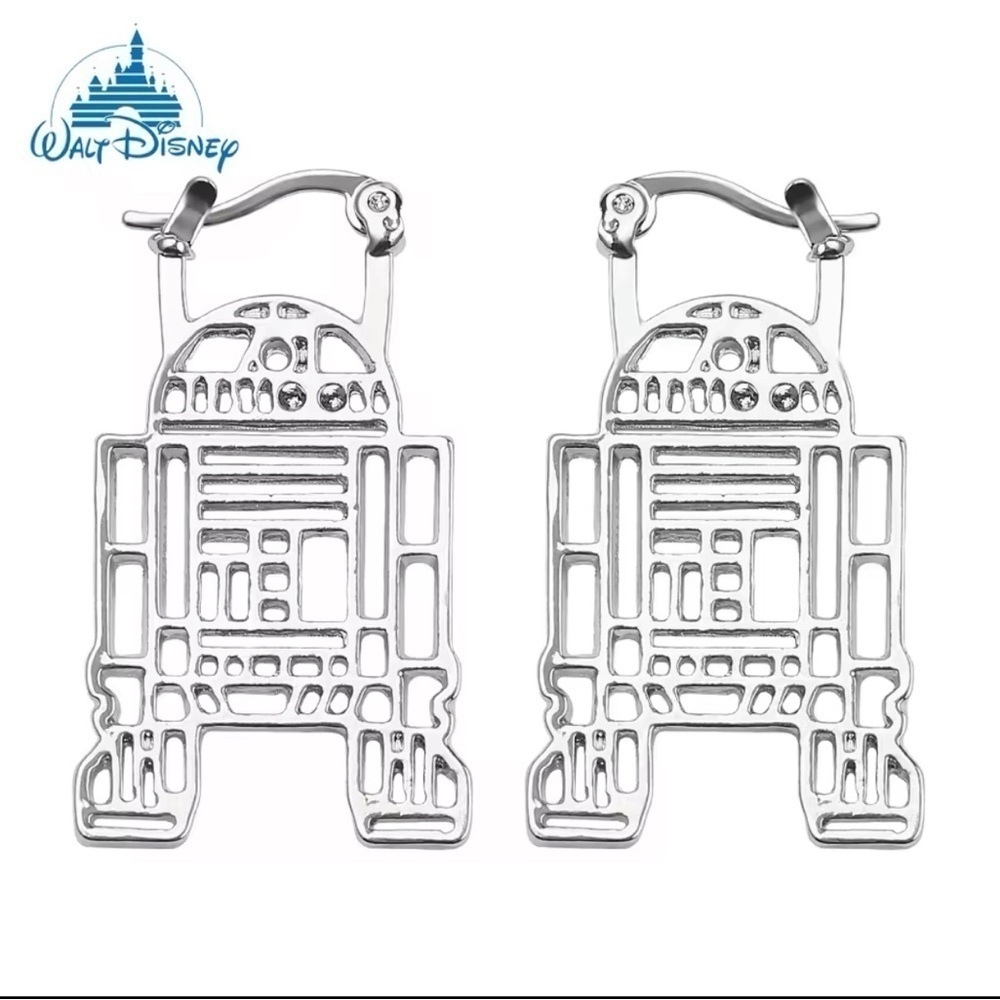 ⭐️NEW⭐️ Star Wars R2-D2 925 Sterling Silver Detailed Shape Hoop Style Earrings